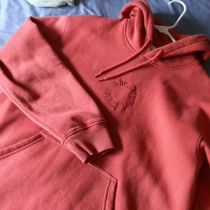 H&M Embroidered Coral Pullover Hoodie